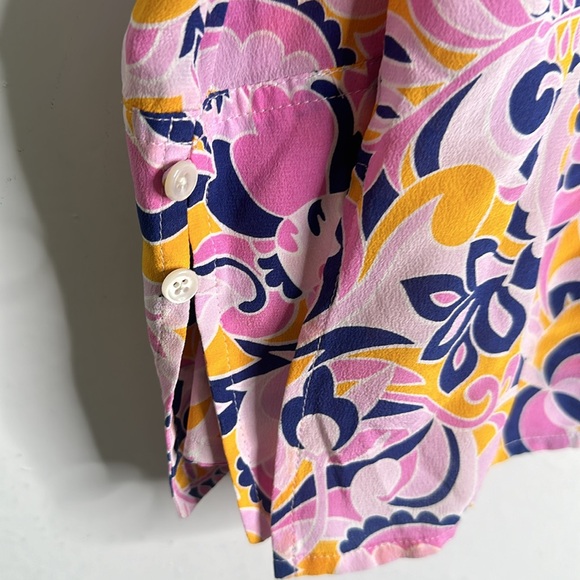 J crew paisley swirl slik tunic pant set size small 4 pull on pink blue yellow - Picture 8 of 12